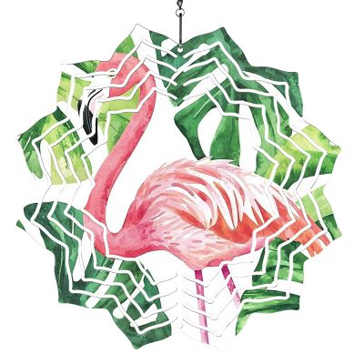 3D Metal Wind Spinner for Outdoor Garden Decor, 8 inch Kinetic Hanging Ornament with Hook, Flamingo Design, Durable Stainless Steel Yard Art for Patio, Lawn, Porch, Balcony