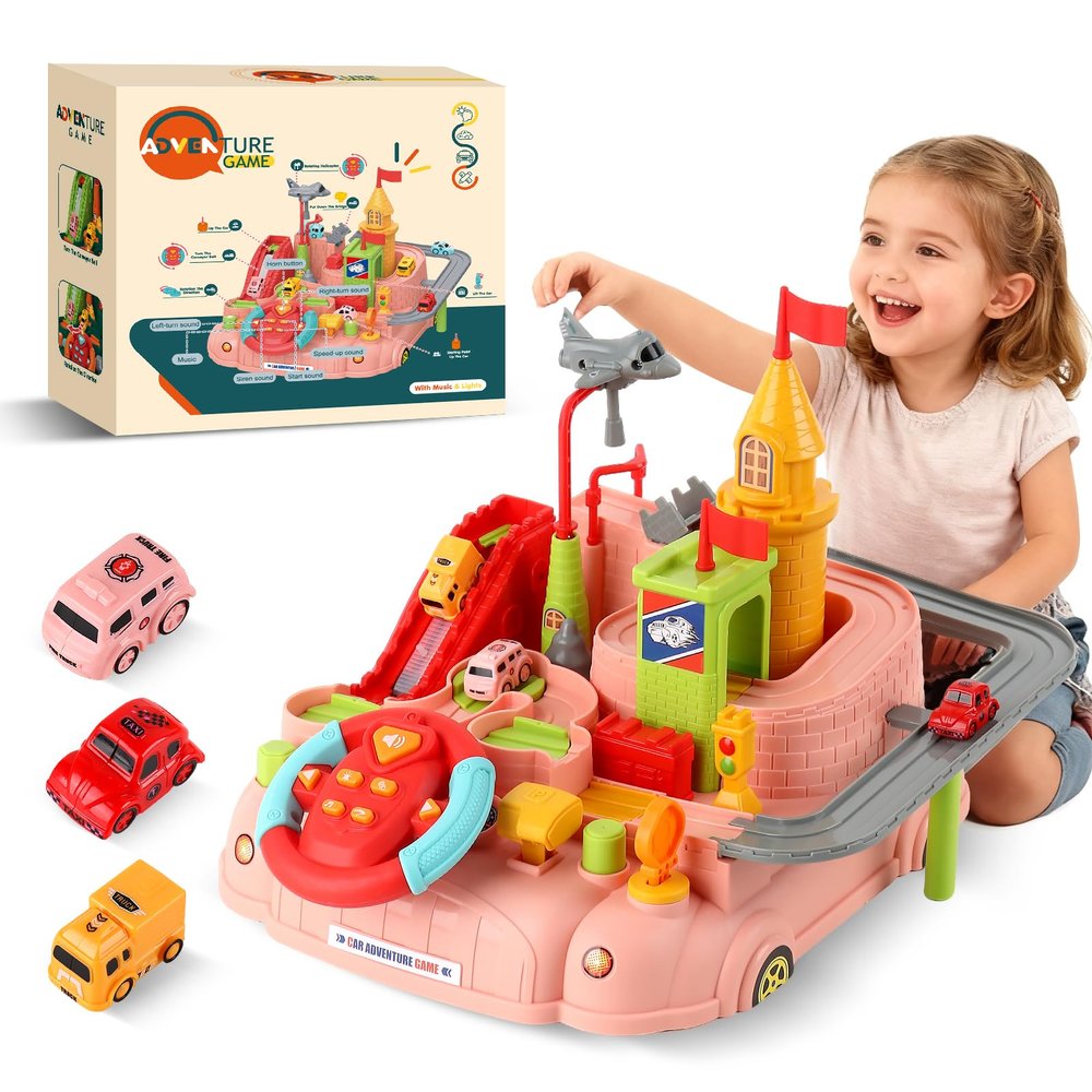 Toys for 3 4 5 6 Year Old Boys Girls, Toddlers Car Toys Race Car Track, Montessori Toy for Toddler 3-4, Fine Motor Skills STEM Toys, Boys & Girls Birthday Gifts Valentine Gifts for Kids