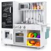 Costzon Kids Kitchen Playset, Large Wooden Chef Cooking Toy Set w/Real Sounds & Lights, Microwave, Blackboard, Oven, Ice Maker, Dishwasher, Utensils, Play Kitchen for Kids Ages 3+ (Silvey) view 1