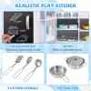 Costzon Kids Kitchen Playset, Large Wooden Chef Cooking Toy Set w/Real Sounds & Lights, Microwave, Blackboard, Oven, Ice Maker, Dishwasher, Utensils, Play Kitchen for Kids Ages 3+ (Silvey) view 2