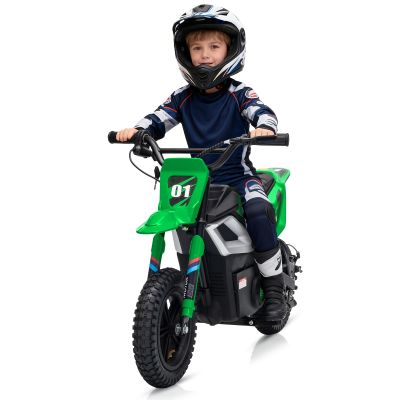 24V 350w Kids Motorcycle, 13.67 Mph Max Speed Kids Electric Bike, Dirt Bike with Rear Wheel Suspension, Music, 12 Miles Range, Twist Grip Throttle, Metal Suspension, Rubber Tire, Leather Seats, Green