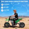 24V 350w Kids Motorcycle, 13.67 Mph Max Speed Kids Electric Bike, Dirt Bike with Rear Wheel Suspension, Music, 12 Miles Range, Twist Grip Throttle, Metal Suspension, Rubber Tire, Leather Seats, Green view 2