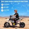 24V 350w Kids Motorcycle, 13.67 Mph Max Speed Kids Electric Bike, Dirt Bike with Rear Wheel Suspension, Music, 12 Miles Range, Twist Grip Throttle, Metal Suspension, Rubber Tire, Leather Seats, White view 2