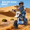 24V 350w Kids Motorcycle, 13.67 Mph Max Speed Kids Electric Bike, Dirt Bike with Rear Wheel Suspension, Music, 12 Miles Range, Twist Grip Throttle, Metal Suspension, Rubber Tire, Leather Seats, White view 3