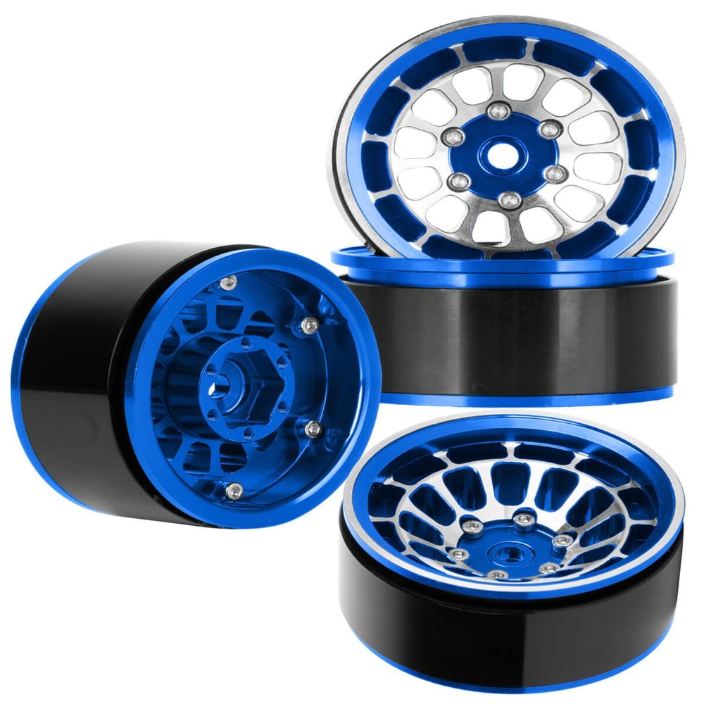 BRCatWPark RC 1.55 Beadlock Wheels Rims for 1/10 Tamiya AX90069 D90 TF2 CC01 CC02 RC Crawler Car,4Pcs Aluminum Alloy Rims,Navy Blue