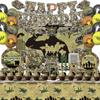 106Pcs Army Party Decorations Include Banner-Backdrop-Balloons-Cake Topper-Cupcake Toppers-Tableware-Plates-Napkins-Cups-Cutlery-Tablecloth for Camo Birthday Party Decorations view 1