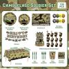 106Pcs Army Party Decorations Include Banner-Backdrop-Balloons-Cake Topper-Cupcake Toppers-Tableware-Plates-Napkins-Cups-Cutlery-Tablecloth for Camo Birthday Party Decorations view 2