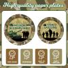 106Pcs Army Party Decorations Include Banner-Backdrop-Balloons-Cake Topper-Cupcake Toppers-Tableware-Plates-Napkins-Cups-Cutlery-Tablecloth for Camo Birthday Party Decorations view 3