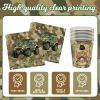 106Pcs Army Party Decorations Include Banner-Backdrop-Balloons-Cake Topper-Cupcake Toppers-Tableware-Plates-Napkins-Cups-Cutlery-Tablecloth for Camo Birthday Party Decorations view 4