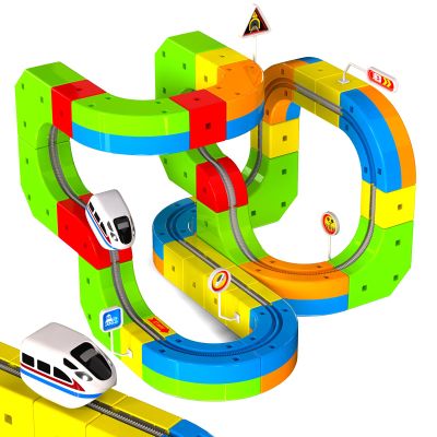 Goody King Electric Train Set for Kids, 69Pcs Build 3D DIY Track Building Kits with Train and Traffic Signs, STEM Car Toy Set for Kids, 3 4 5 6 7 8 Years Old Boys & Girls Birthday