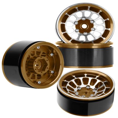 BRCatWPark RC 1.55 Beadlock Wheels Rims for 1/10 Tamiya AX90069 D90 TF2 CC01 CC02 RC Crawler Car,4Pcs Aluminum Alloy Rims,Brown