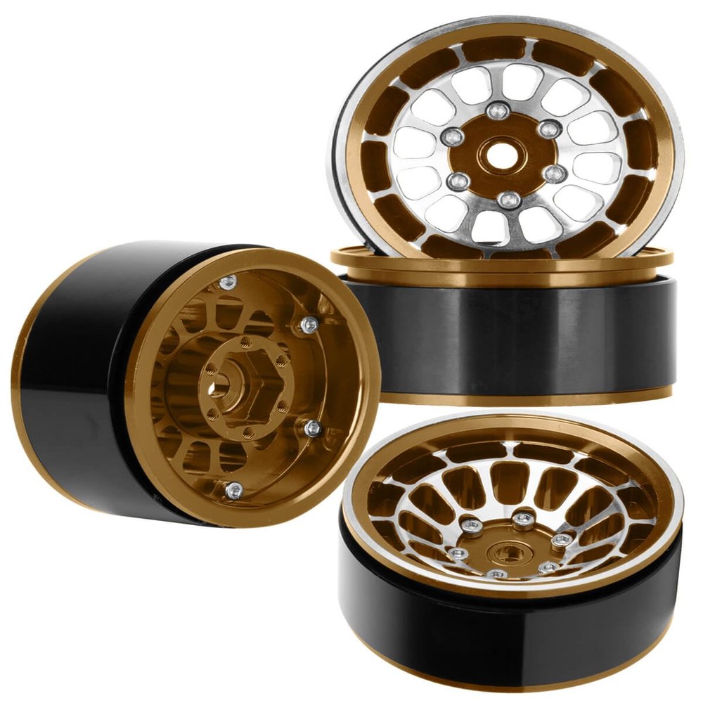 BRCatWPark RC 1.55 Beadlock Wheels Rims for 1/10 Tamiya AX90069 D90 TF2 CC01 CC02 RC Crawler Car,4Pcs Aluminum Alloy Rims,Brown