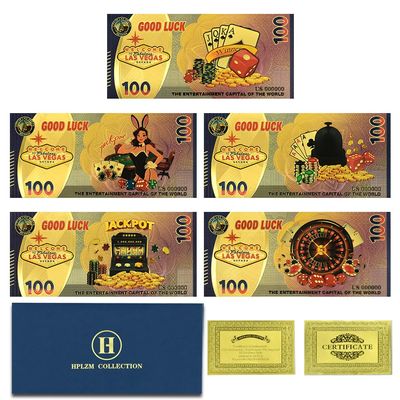 5pc/Set Las Vegas Gold Foil Banknotes Dollar Notes Casino Theme Souvenir Money Decorative Collectibles for Poker & Party