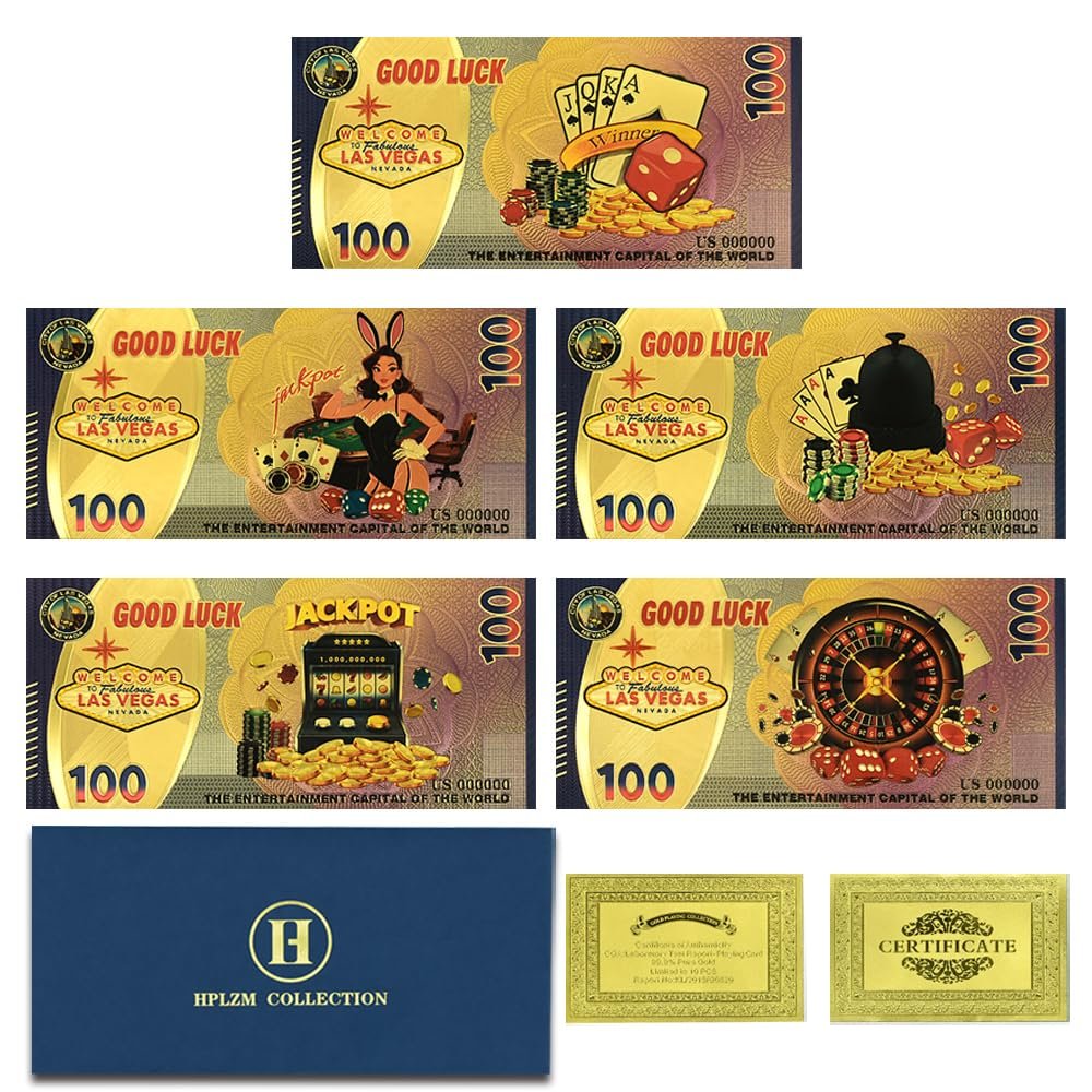 5pc/Set Las Vegas Gold Foil Banknotes Dollar Notes Casino Theme Souvenir Money Decorative Collectibles for Poker & Party