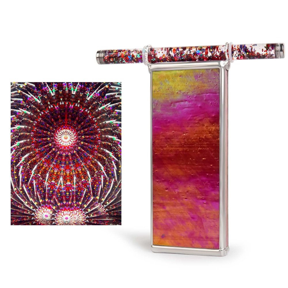 6" Sunset Pearl Seashell Kaleidoscope - with 2 Pieces 6" Glitter Wand,Handmade Tiffany Stained Glass Kaleidoscope for Adults,Classy Gift Box,Special Birthday Gift,Anniversary Wedding Gift