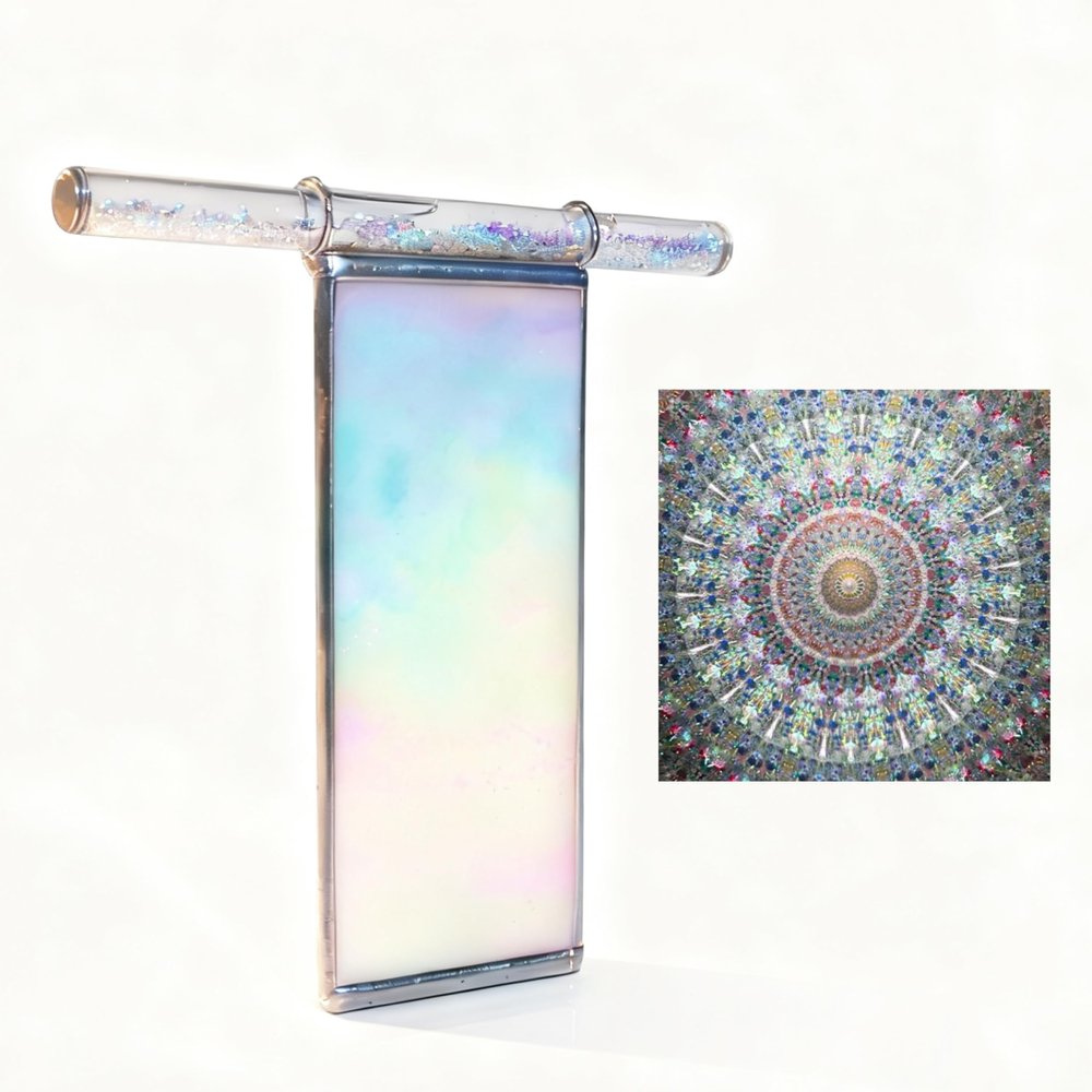 6" White Pearl Seashell Kaleidoscope With 2 Piece Glitter Wand,Handmade Tiffany Stained Glass Kaleidoscope For Adults,Gift Box,Anniversary Birthday Christmas New Year Valentine's Day Present Gift