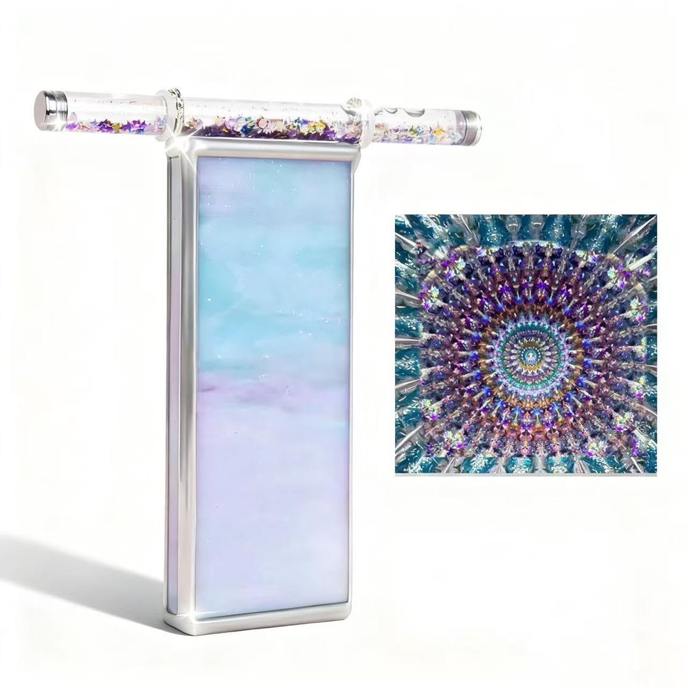 6" Lavender Pearl Seashell Kaleidoscope - With 2 Pieces Glitter Wand,Handmade Tiffany Stained Glass Kaleidoscope For Adults,Birthday Anniversary Wedding Christmas New Year Valentine's Day Present Gift