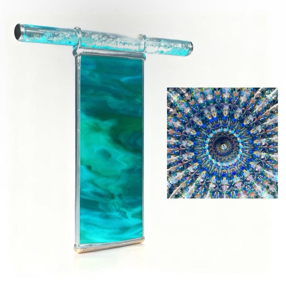 6" Golden Pearl Seashell Kaleidoscope with 2 Pieces Glitter Wand,Handmade Tiffany Stained Glass Kaleidoscope for Adults,Gift Box,Anniversary Birthday Christmas New Year Valentine's Day Present Gift