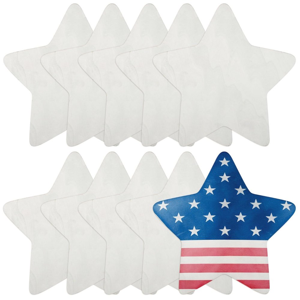 10 Pack Wooden Star Craft Shapes for DIY, Natural Wood Forms for Painting and Art Projects, Great for Home Decorations