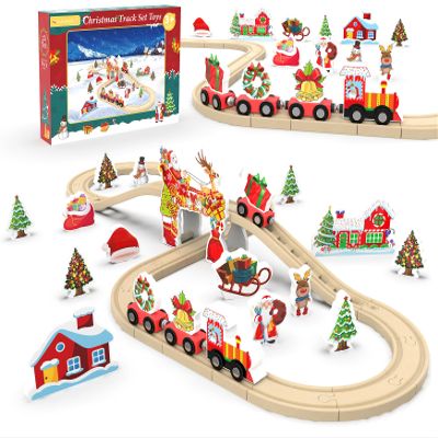 Wooden Train Set, Train Track for Toddlers 3-5, Wooden Tracks Kids Girls Boys Toys, 42Pcs Trains Toy Set for 3 4 5 6 Year Old Compatible with Thomas, Brio