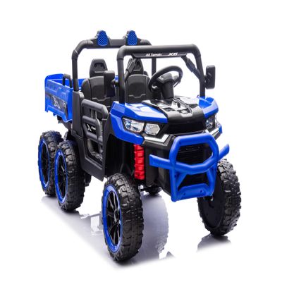 24V 2 Seater Ride On Dump Truck 6X6 Wheels with Electric Dump Bed, Electric UTV with Remote Control, Shovel, Music Player for Girls or Boys (Blue)