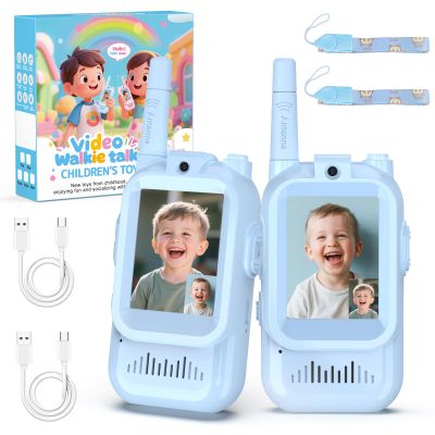 BlueFire Kids Walkie Talkies with Video Screen Display Toy Radios with Voice Effects, One-on-One Pairing, Long Range Birthday Toys Gifts for Boys & Girls Ages 312 (Blue)