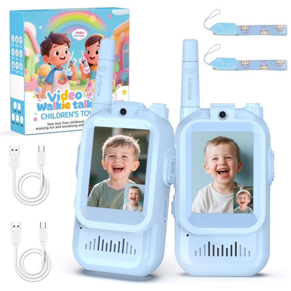 BlueFire Kids Walkie Talkies with Video Screen Display Toy Radios with Voice Effects, One-on-One Pairing, Long Range Birthday Toys Gifts for Boys & Girls Ages 312 (Blue)