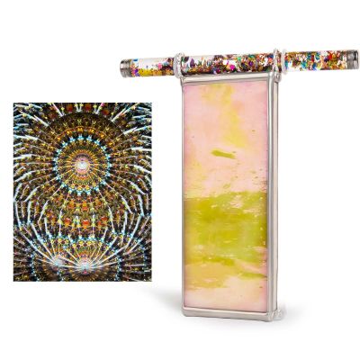 6" Golden Pearl Seashell Kaleidoscope With 2 Pieces Glitter Wand,Handmade Tiffany Stained Glass Kaleidoscope For Adults,Gift Box,Anniversary Birthday Christmas New Year Valentine's Day Present Gift