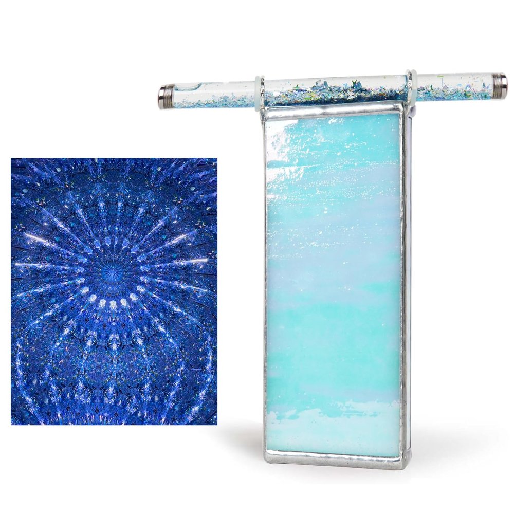 6" Sky-Blue Pearl Seashell Kaleidoscope With 2 Pieces Glitter Wand,Handmade Tiffany Stained Glass Kaleidoscope For Adults,Gift Box,Anniversary Birthday Christmas New Year Valentine's Day Present Gift