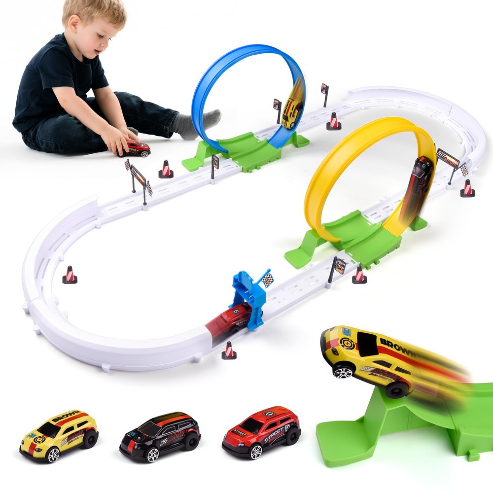 Kiapeak Slot Car Race Track Sets with 2 x 360 Loops & 4 High-Speed Cars,Car Race Track Sets for Kids 3-5 4-8 8-12, Racing Game Car Toys Gifts for Boys Girls Birthday, Christmas