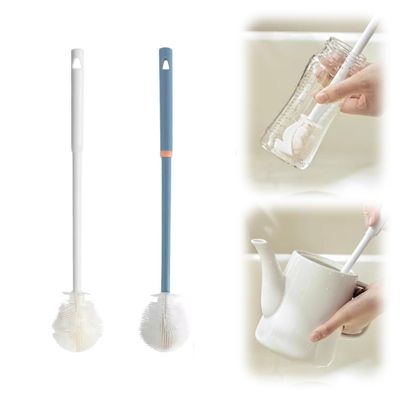 2PCS Silicone Bottle Brush, Water Bottle Cleaner Brush with Long Handle, Soft Bristle Silicone Cup Brush, 360 Flexible Cleaner, Long Handle Water Bottle & Narrow Neck Container Cleaner (White+BLUE1)