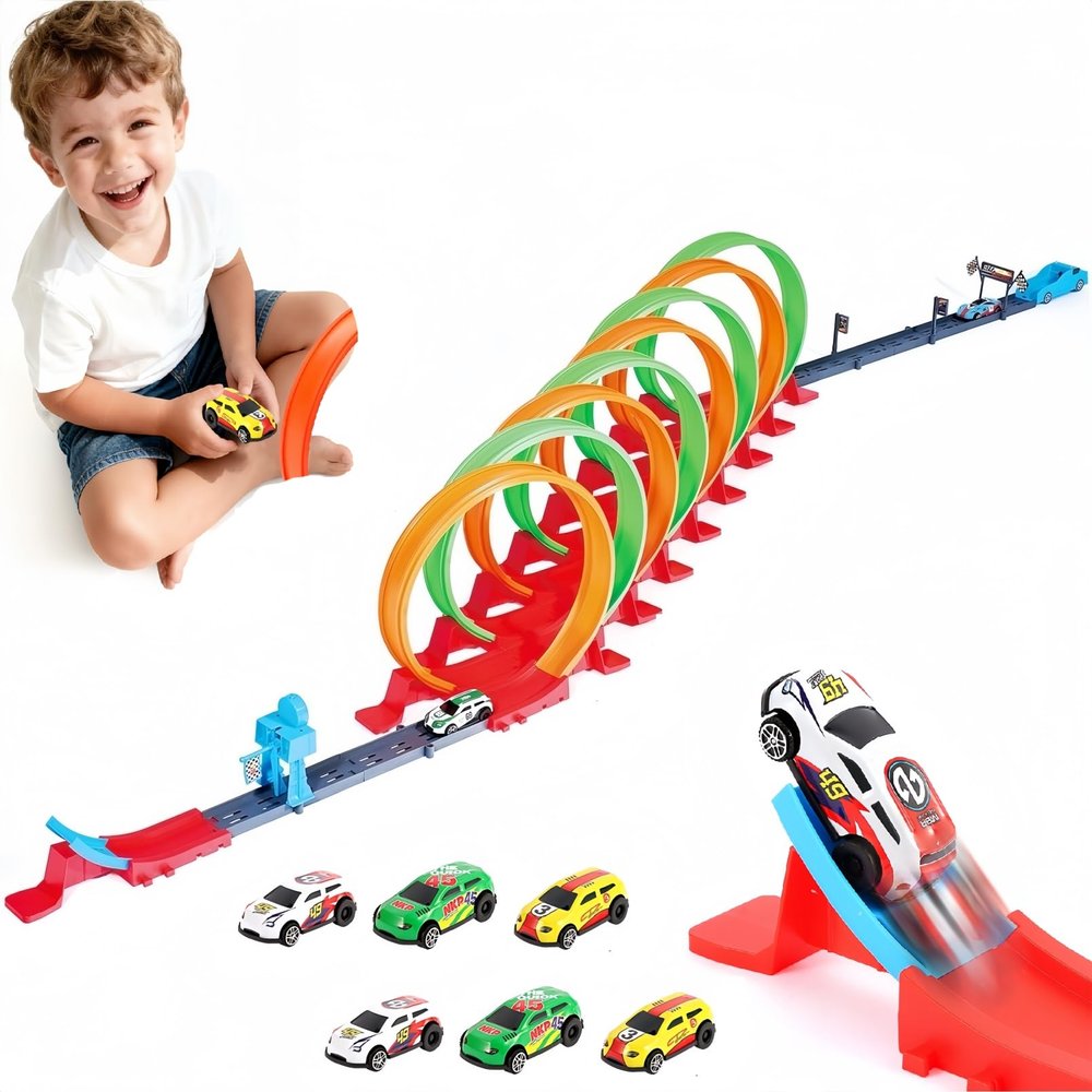 Kiapeak Slot Car Race Track Sets with 8 x 360 Loops & 6 High-Speed Cars,Car Race Track Sets for Kids 3-5 4-8 8-12, Racing Game Car Toys Gifts for Boys Girls Birthday,Christmas