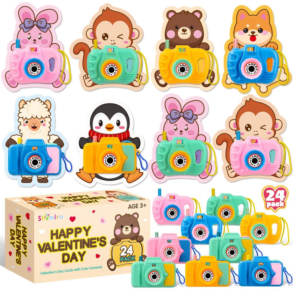 24 Pack Valentines Day Cards for Kids School, Valentine's Greeting Cards with Mini Camera Viewers, Valentine's Day Gifts for Kids Classroom School Exchange, Exchange Cards Gift for School Classroom