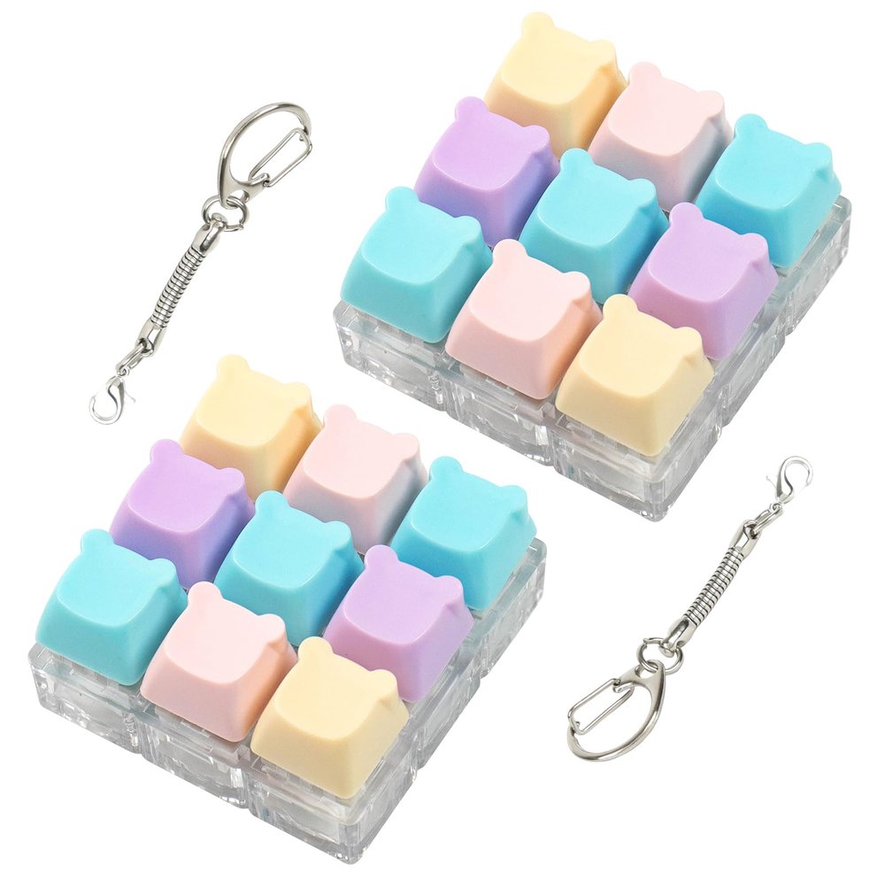 2 Pcs Keyboard Fidget Toy, Cute Bear Fidget Clicker Keyboard Keychain, Loud Keyboard Fidget for Adult to Relife Stress Pass Time