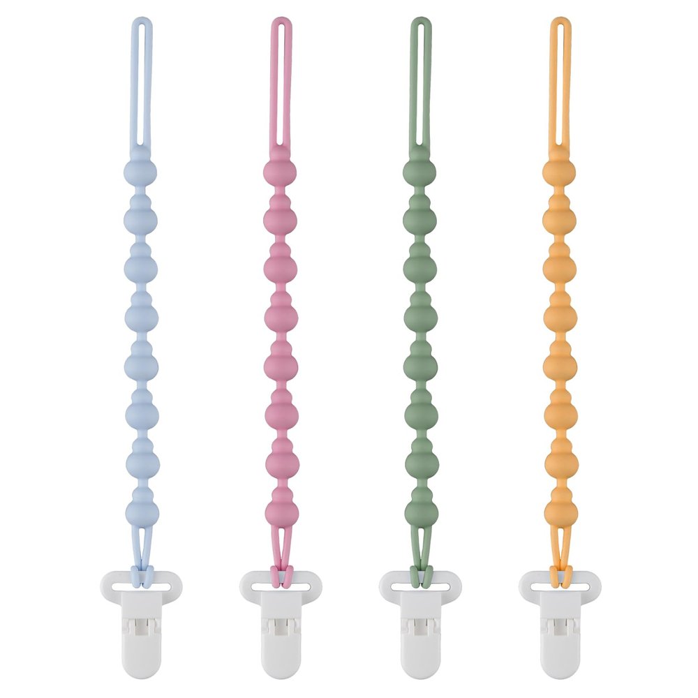 4 Pack Pacifier Clip Compatible with Tommee Tippee, One Piece Silicone Pacifier Holder Clips, Rust-Free Soft Silicone, Flexible Clip with Stylish Round Design, Ideal for Pacifiers and Teethers