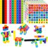 100 Math Linking Cubes, Math Cubes with 384 Reusable Stickers-Letters, Numbers, Shapes, Manipulative Geometric Connecting and Counting Blocks, Educational Toy for Kids Math Learning and Fun Activities view 1
