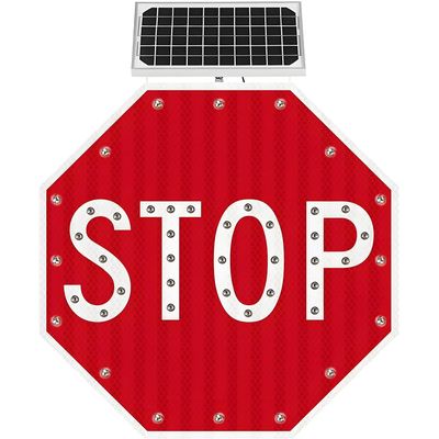 YANDDEA Solar Powered LED Flashing Stop Sign, Aluminum Octagon Road Signs Traffic LED Blinking Street Red, Heavy Duty Rust-Proof Metal Frame, Engineer Grade Reflective Film 80 * 80cm