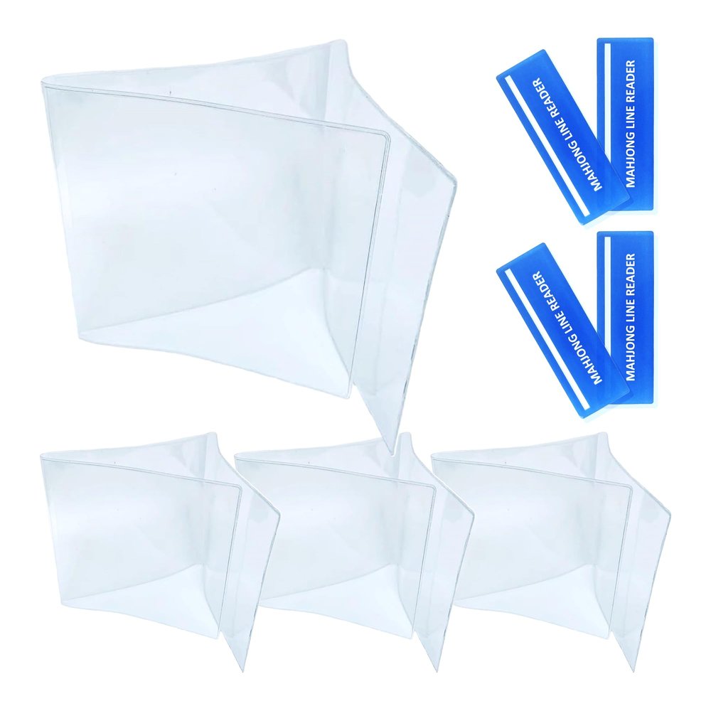 CELVANTA 4 Mahjong Line Finders and 4 Mahjong Card Sleeves Set, Durable Card Protectors & Easy-to-Use Line Readers, Large Size Mahjong Accessories for Home and Players(Blue)