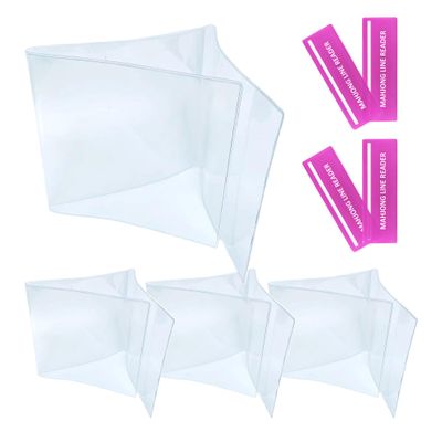 CELVANTA 4 Mahjong Line Finders and 4 Mahjong Card Sleeves Set, Durable Card Protectors & Easy-to-Use Line Readers, Large Size Mahjong Accessories for Home and Players(Pink)