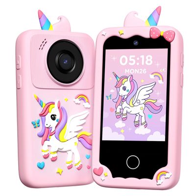 TICTIKY Kids Smart Phone Camera, Christmas Birthday Gifts for Toddler Girls Age 3-10, Kids Toys Unicorn Cell Phone, Preschool Learning Educational Toys with Audio Books, Musics, Games 32G SD Card
