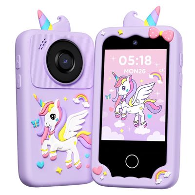TICTIKY Kids Smart Phone Camera, Christmas Birthday Gifts for Toddler Girls Age 3-10, Kids Toys Unicorn Cell Phone, Preschool Learning Educational Toys with Audio Books, Musics, Games 32G SD Card