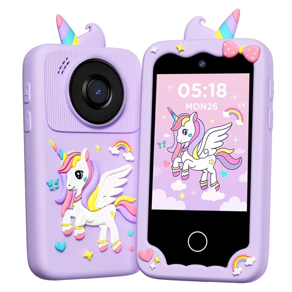 TICTIKY Kids Smart Phone Camera, Christmas Birthday Gifts for Toddler Girls Age 3-10, Kids Toys Unicorn Cell Phone, Preschool Learning Educational Toys with Audio Books, Musics, Games 32G SD Card