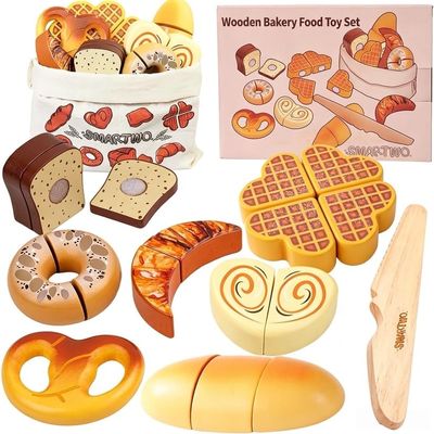 Smartwo Wooden Play Food Toys for Toddler,Kids Baking Cutting Game Set,Children Kitchen Bakery Pretend Play,Early Educational Toy Gift for Boys Girls