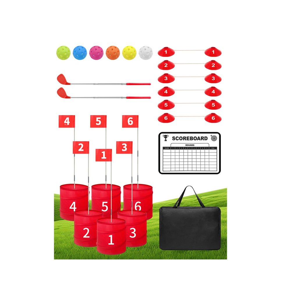Amosua Backyard Golf Game Set with 2 Pack 36 Stainless Steel Shaft for Play Golf, Balls & Flags Portable Outdoor Chipping Practice Game for Family, Yard Golf Set for Lawn, Park,Camping (6pcsHoles)