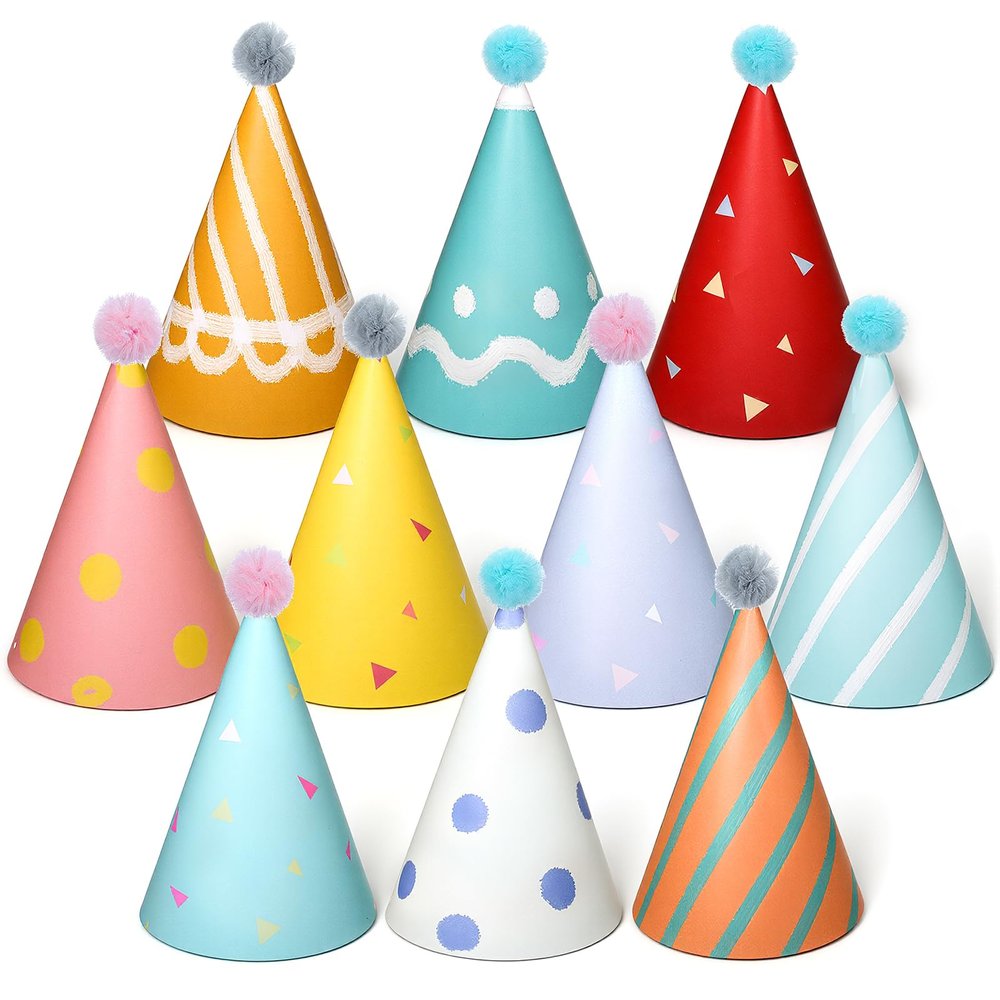 Alrhso Party Hats for Stuffed Animals, 10 Pcs Colorful Stuffed Animal Party Hat, Lovely Paper Cone Tiny Birthday Hats, Mini PartyHat for Stuff Animals Pets, Accessories