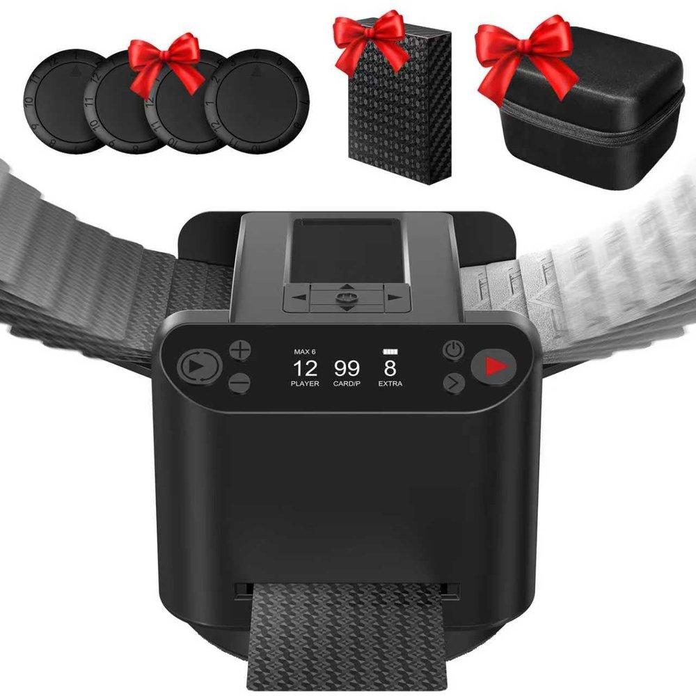 2026 3-in-1 Automatic Card Shuffler& Dealer with 4 Remotes,Carrying Case& Waterproof Premium Deck,360 Rotating Ultra-Quiet Dealing Machine for Poker Nights,UNO & Family Game Tables (Up to 12 Players)