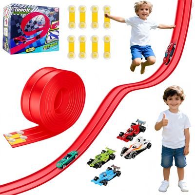 16 Ft Race Track Set with Heavy-Duty Suction Cups | Portable Roll-Up Ramp Design | Compatible with Hot Wheels & 1:64 Diecast Cars | Flexible Car Racetrack Toy