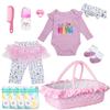 12 Pieces Reborn Baby Doll Clothes with Heart Bassinet & Diapers Accessories Set fit 17-24 Inch Girl Dolls Outdoor Dressing Outfit view 1