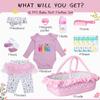 12 Pieces Reborn Baby Doll Clothes with Heart Bassinet & Diapers Accessories Set fit 17-24 Inch Girl Dolls Outdoor Dressing Outfit view 2