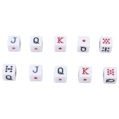 10PCS Dice Set 16MM Plastic 6 Sided JQK Number Dice Cubes for Table Games Board Games White